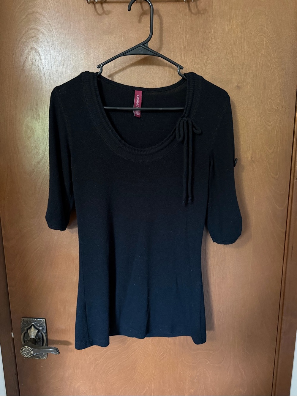 Gitano Black Scoop Neck Short Sleeve Top with Button Detail